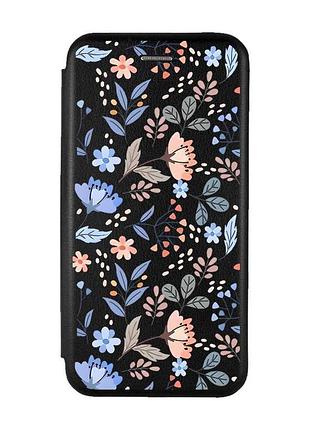 Чохол-книжка чорний з малюнком на samsung galaxy a36 5g квітковий фон (принт 371)