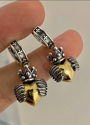 Серьги сердце с короной