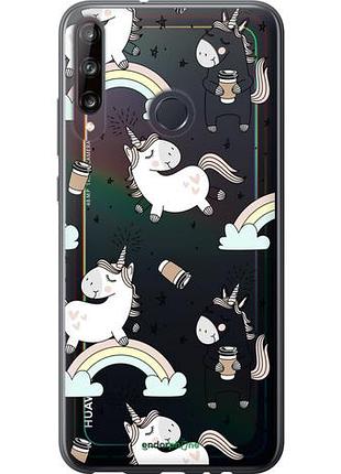 Чехол на huawei p40 lite e единорог и кофе "4661u-1875-10746"