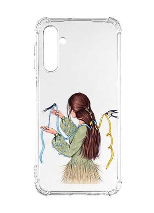 Чохол з потовщеними кутами на samsung galaxy a56 5g дівчина з ластівками (принт 16)