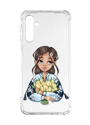 Чохол з потовщеними кутами на samsung galaxy a56 5g дівчина з тюльпанами (принт 22)