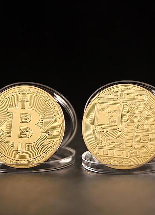 Сувенирная монета биткоин bitcoin в капсуле gold