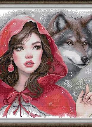 Набір для вишивання за нанесеною на канву схемою “the girl in red and the bad wo”.aida 14ct printed , 36*36 см