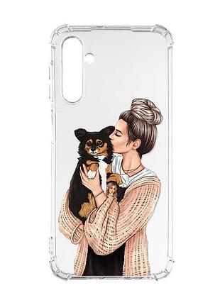 Чехол с утолщёнными углами на samsung galaxy a56 5g девушка с собачкой (принт 116)