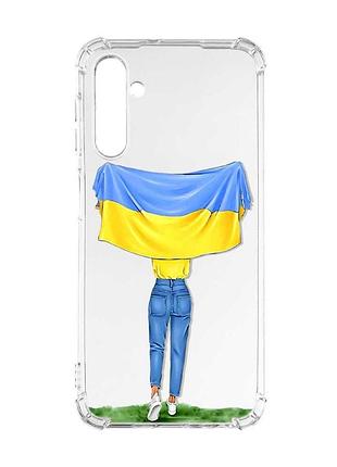 Чохол з потовщеними кутами на samsung galaxy a56 5g дівчина з прапором (принт 263)