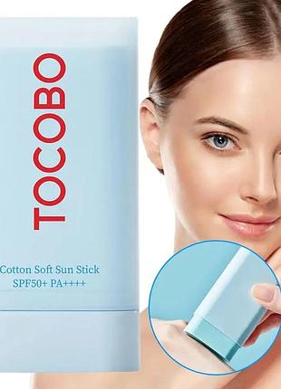 Сонцезахисний стік для чутливої та проблемної шкіри з центелою tocobo cotton soft sun stick spf50+ ра++++