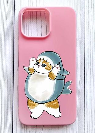 Матовий рожевий чохол на iphone 16 pro max котик акула (принт 379)