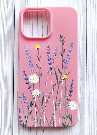 Матовий рожевий чохол на iphone 16 pro max польові квіти (принт 270)