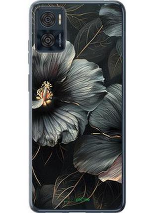 Чехол на motorola moto e22 черные цветы "6031u-2974-2448"