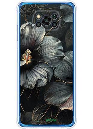Чехол на xiaomi poco x3 черные цветы "6031sp-2073-2448"