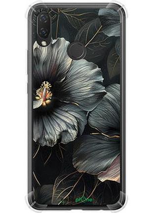 Чехол на huawei p smart plus черные цветы "6031sp-1555-2448"