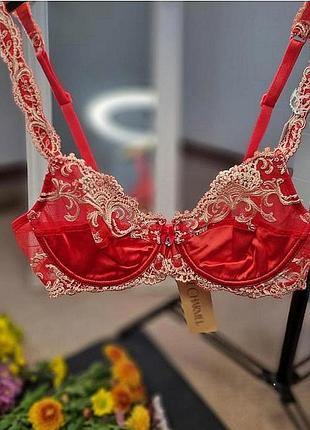 Красно-розовый бюстгальтер спейсер балконет с камнями swarowski lise charmel 70b, 75а ❤️