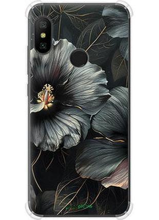 Чехол на xiaomi mi a2 lite черные цветы "6031sp-1522-2448"