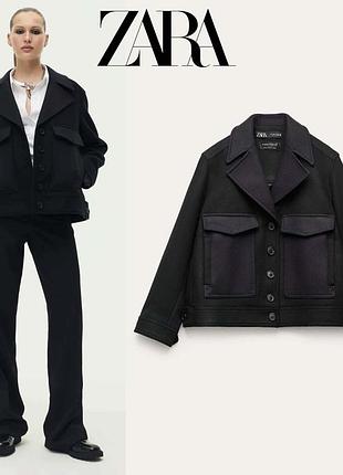 Укорочене пальто бренду zara, розмір м, іде на л. колір темно-синій з чорним. нове, з біркою.