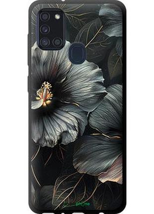 Чехол на samsung galaxy a21s a217f черные цветы "6031b-1943-2448"