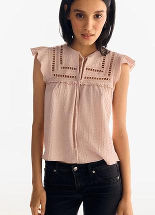 S / м h&m нова фірмова жіноча блуза текстурований топ блуза футболка з вишивкою кроше рішельє crochet