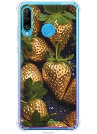 Чехол на huawei p30 lite золотая клубника "5637sp-1651-2448"