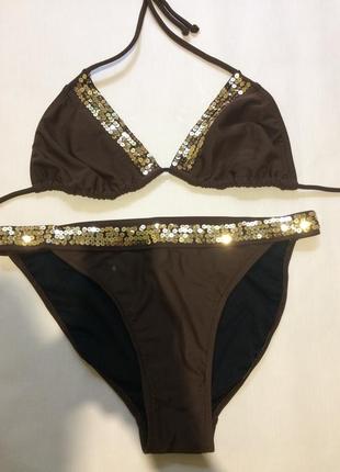 Идеальный купальник шоколадного цвета,с паетками!