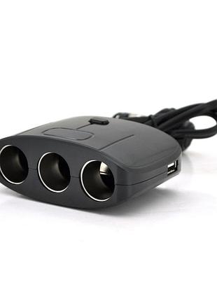 Разветвитель автомобильный olesson 1635 черный, 3 гнезда + 2usb