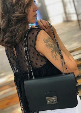 Итальянская черная кожаная женская сумка клатч кроссбоди жіноча сумка сумка через плечо ts000026