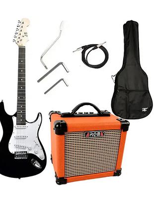Набор электро гитара j8 hmg bk 101 + чехол + комбоусилитель aroma ag-10 orange