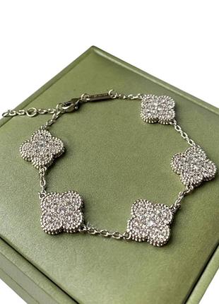 Браслет van cleef циркони посріблення/ браслет 5 конюшинів