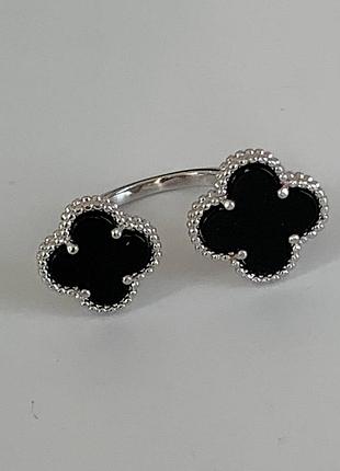 Van cleef кільце посрібнення/подвійне кільце конюшини чорне покриття срібло 925