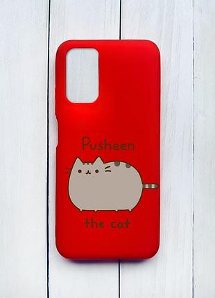 Матовый чехол на xiaomi redmi 9t красный пушин котик (принт 412)