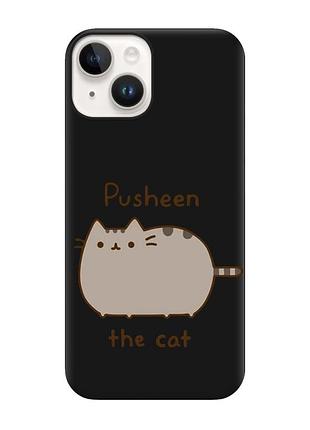 Матовый черный чехол на iphone 14 пушин котик (принт 412)
