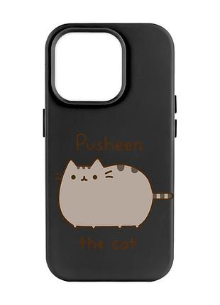 Матовый черный чехол на iphone 14 pro max пушин котик (принт 412)
