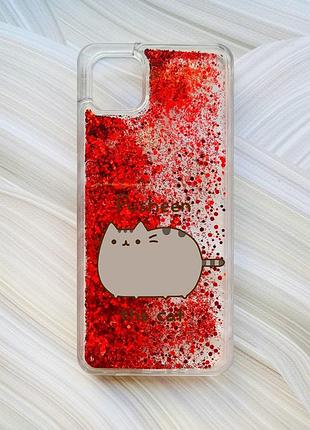 Чехол с плавающими красными блестками на samsung galaxy a04 пушин котик (принт 412)