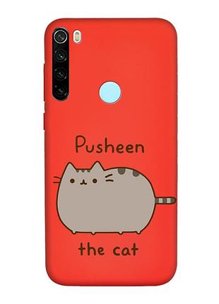 Матовий червоний чохол на xiaomi redmi note 8t пушин котик (принт 412)