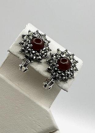 Сережки срібні з сердоліком, марказитом 7.71 г