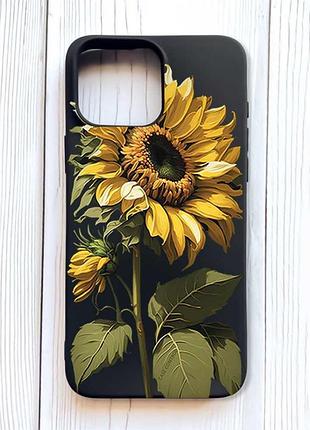 Матовий чорний чохол на iphone 16 pro max соняшник (принт 274)