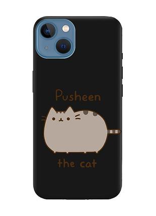 Матовый черный чехол на iphone 13 пушин котик (принт 412)