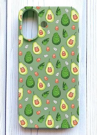 Матовый оливковый чехол на iphone 16 авокадо с котиками (принт 301)