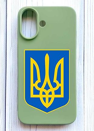 Матовий оливковий чохол на iphone 16 тризуб україна (принт 256)