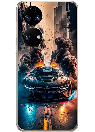 Чехол силиконовый с картинкой на huawei p50 (машина bmw i8)