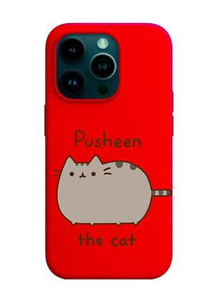 Матовий червоний чохол на apple iphone 14 pro пушин котик (принт 412)