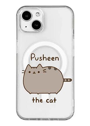 Магнитный чехол на iphone 15 с поддержкой magsafe пушин котик (принт 412)