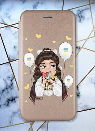 Чехол-книжка золотой с рисунком на xiaomi redmi note 14 4g украинка со сладостями (принт 174)