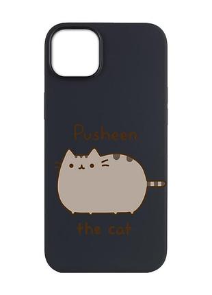 Матовий чорний чохол на iphone 14 plus пушин котик (принт 412)