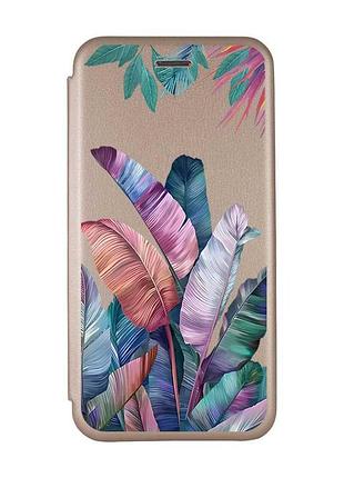Чехол-книжка золотой с рисунком на xiaomi redmi note 14 4g тропики (принт 372)