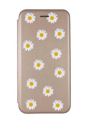 Чехол-книжка золотой с рисунком на xiaomi redmi note 14 4g фон ромашки (принт 41)