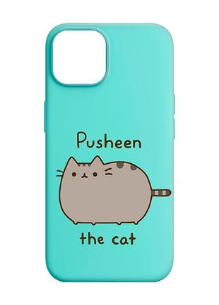 Матовий бірюзовий чохол на apple iphone 14 пушин котик (принт 412)