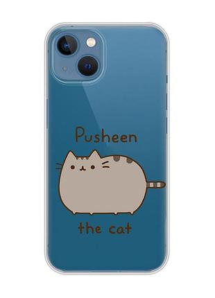 Прозрачный чехол на iphone 13 пушин котик (принт 412)