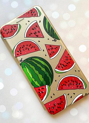 Чохол-книжка золотий з малюнком на xiaomi redmi note 14 4g кавуни (принт 341)