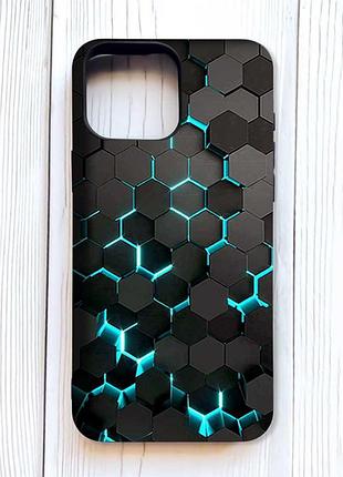 Матовый черный чехол на iphone 16 pro max соты 3d (принт 357)