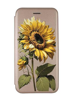 Чехол-книжка золотой с рисунком на xiaomi redmi note 14 4g подсолнечник (принт 274)