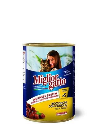 Migliorgatto повноцінний вологий корм для дорослих котів у вигляді шматочків з кроликом, 405 г